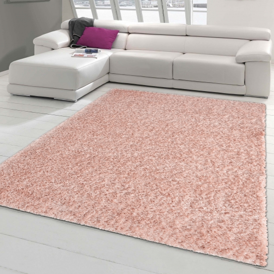 Flauschiger Hochflorteppich für das Wohnzimmer | rosa