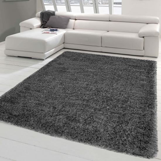 Dunkel-klassischer Teppich Wohnzimmer | flauschig | anthrazit