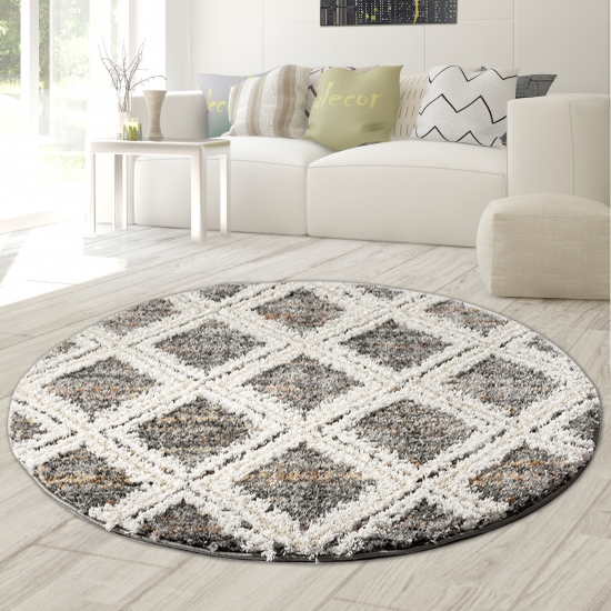 Preview: Orient Teppich mit modern legerem Orient Rautenmuster in beige Preview: Orient Teppich mit modern legerem Orient Rautenmuster in beige