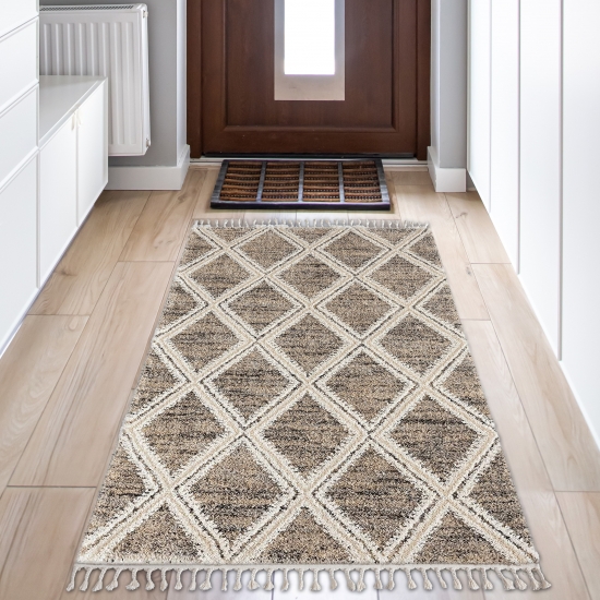 Orient Teppich mit modern legerem Orient Rautenmuster in creme