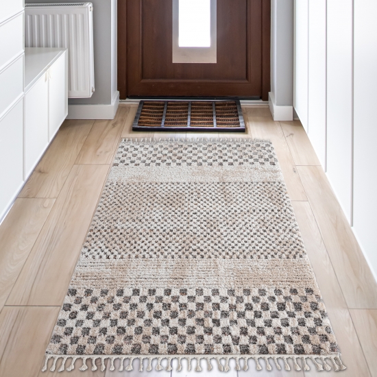 Preview: Hochflorteppich mit 3D-Effekt im skandinavischen Stil in creme braun Preview: Hochflorteppich mit 3D-Effekt im skandinavischen Stil in creme braun