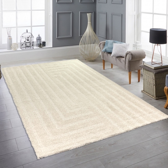 Hochflor Teppich mit Muster weich kuschelig modern in Creme