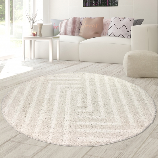 Preview: Hochflor Teppich mit Muster weich kuschelig modern in Creme