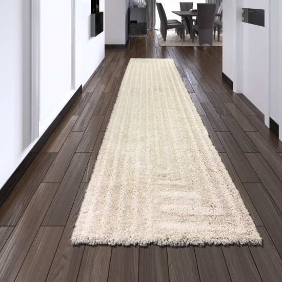 Preview: Hochflor Teppich mit Muster weich kuschelig modern in Creme