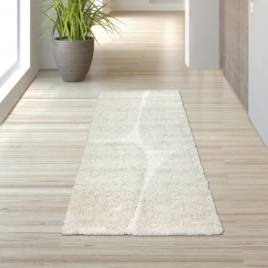 Moderner Hochflor Teppich mit organischem Muster in Creme