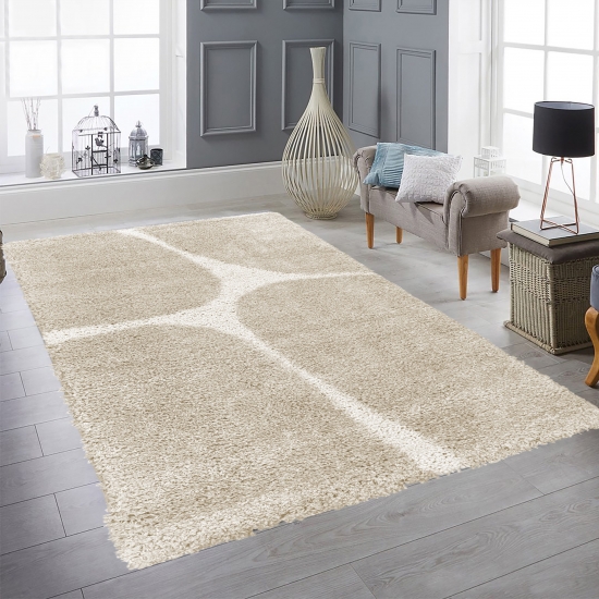 Moderner Hochflor Teppich Creme Akzente Weich pflegeleicht in organischem Muster Creme Beige