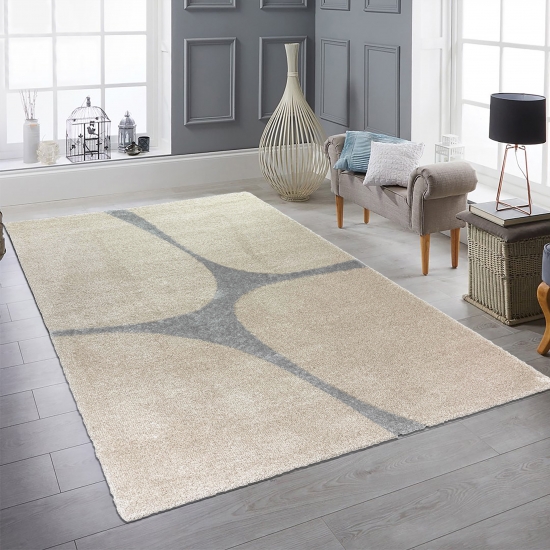 Moderner Hochflor Teppich mit elegantem Muster in Beige Grau