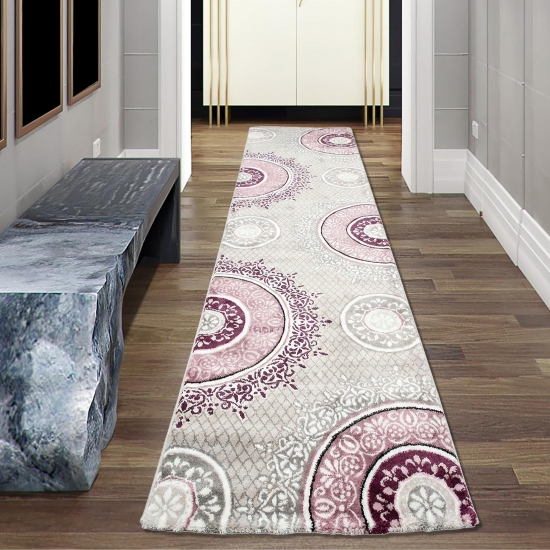 Teppich Kreisornamente Pink Lila Grau Creme – klassisch & wohnlich
