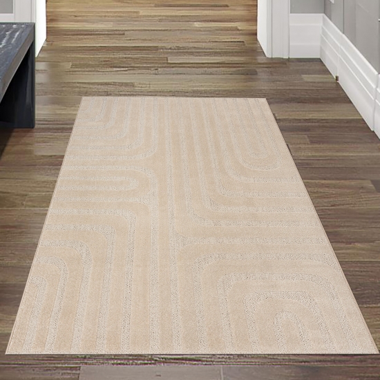 Wohnzimmer-/Schlafzimmerteppich mit Linienmuster in beige, leicht schimmernd