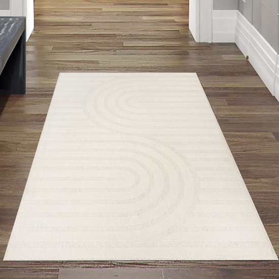 Schimmernder Wohnzimmer-/Schlafzimmer-Teppich strapazierfähig mit ovalem Linienmuster in Creme