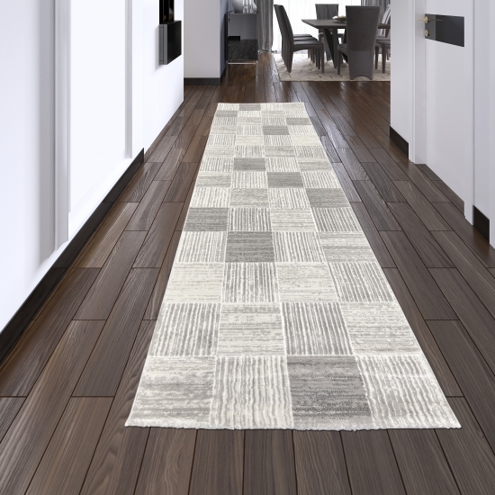 Preview: Moderner Kurzflorteppich mit Karomuster Grau Beige Preview: Moderner Kurzflorteppich mit Karomuster Grau Beige