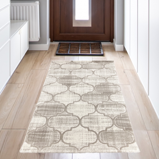 Preview: Moderner Kurzflorteppich mit Ornamentmuster Creme Beige Preview: Moderner Kurzflorteppich mit Ornamentmuster Creme Beige