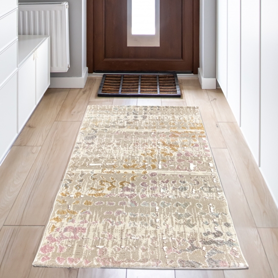 Preview: Moderner Kurzflorteppich mit elegantem Farbverlauf in Beige Multi Preview: Moderner Kurzflorteppich mit elegantem Farbverlauf in Beige Multi