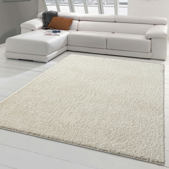 Flauschiger Wohnzimmer Teppich, Unidesign in creme