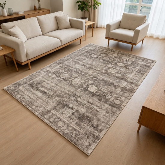 Teppich Beige moderne Ornamentoptik flache Flanelloberfläche