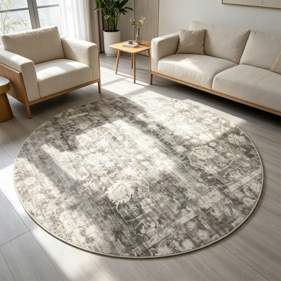 Preview: Teppich Beige moderne Ornamentoptik flache Flanelloberfläche