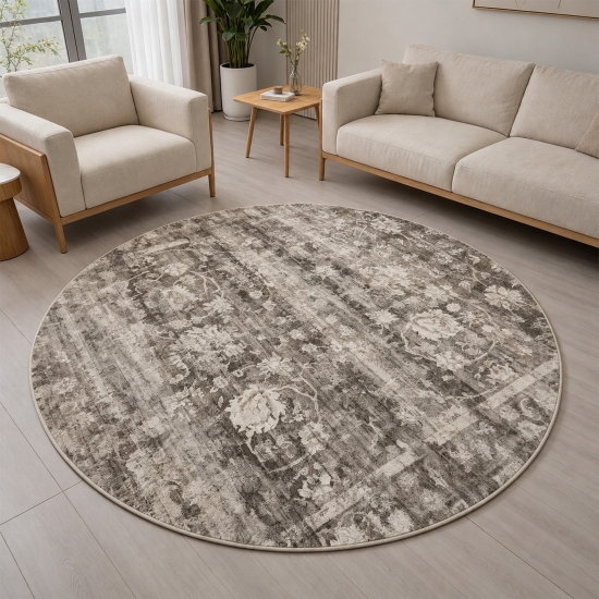 Preview: Teppich Beige moderne Ornamentoptik flache Flanelloberfläche