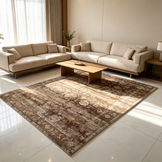 Brauner Teppich Modern mit floralem Vintage-Muster