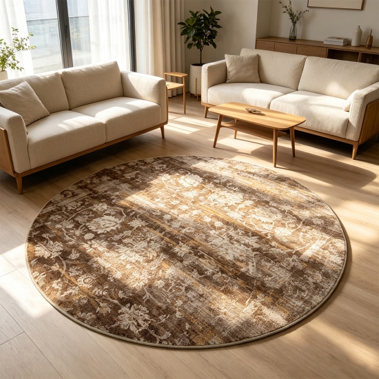 Preview: Brauner Teppich Modern mit floralem Vintage-Muster