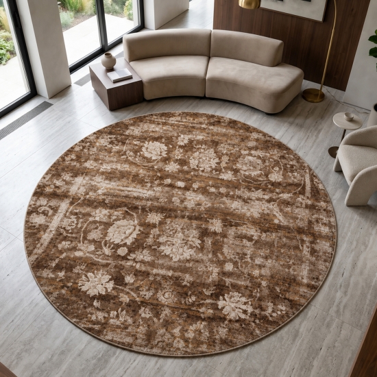 Preview: Brauner Teppich Modern mit floralem Vintage-Muster