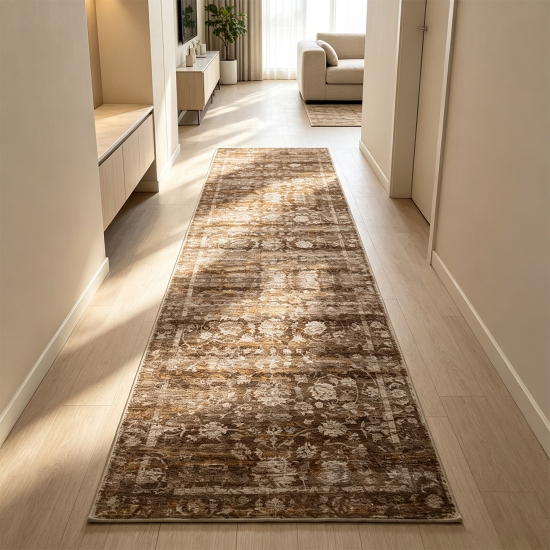 Preview: Brauner Teppich Modern mit floralem Vintage-Muster