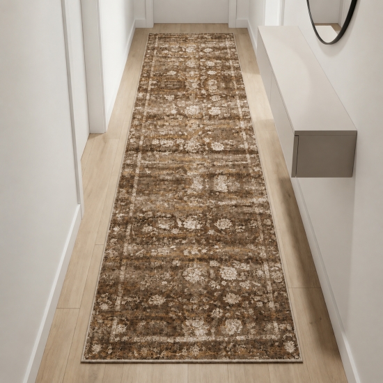 Preview: Brauner Teppich Modern mit floralem Vintage-Muster