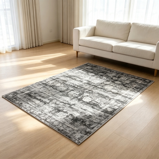 Teppich Grau Modern mit floralem Vintage-Muster