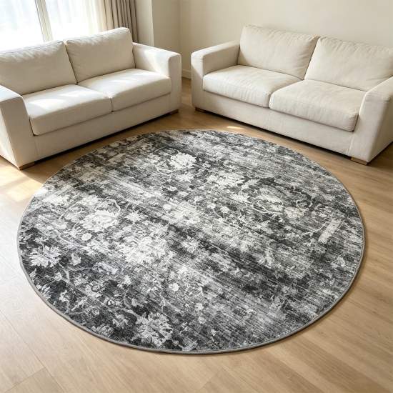 Preview: Teppich Grau Modern mit floralem Vintage-Muster