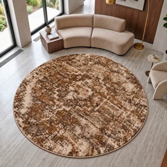 Preview: Teppich Braun Vintage-Design Flanelloberfläche mit Ornamentmuster