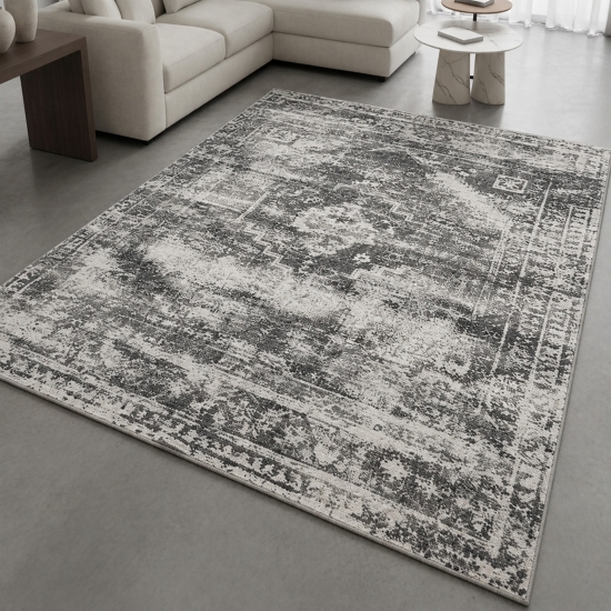 Teppich Grau Modern mit floralem Vintage-Muster