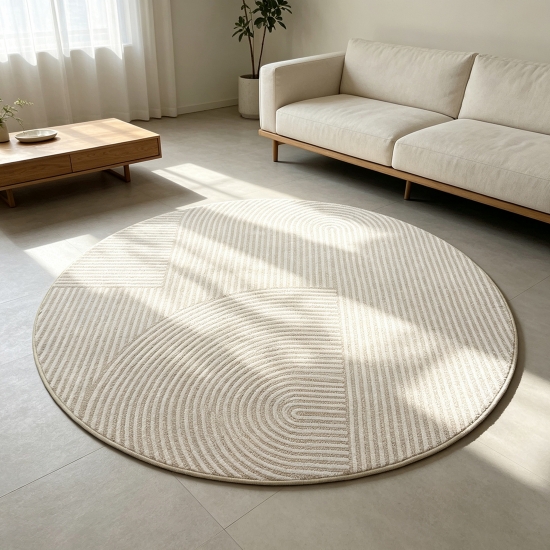 Preview: Moderner Teppich Beige abstraktes Liniendesign bedruckte Flanelloberfläche