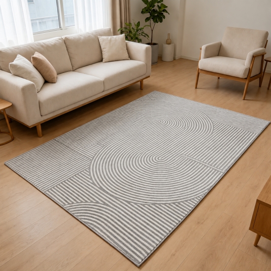 Teppich Grau grafisches Linienmuster flache Flanelloberfläche
