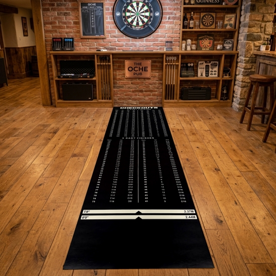 Dartmatte schwarz - Schutz für Boden und Dartpfeile mit Abwurflinien weiß und grau