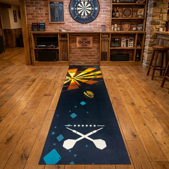 Dartmatte mit abgedruckter Dartscheibe und Abwurflinie