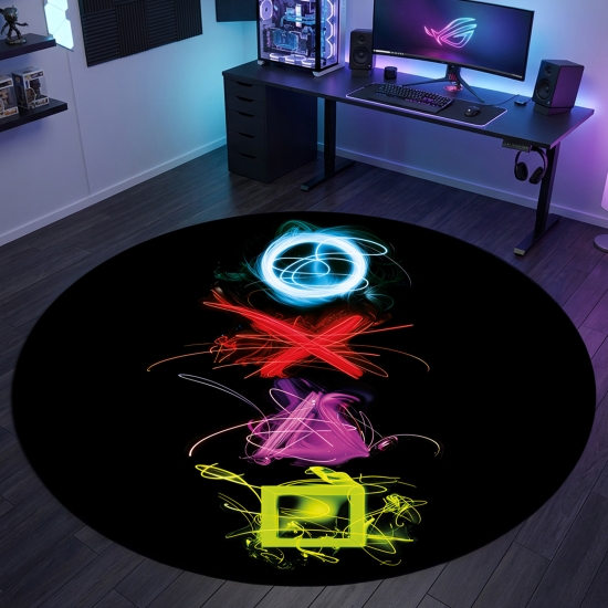 Preview: Gaming Teppich mit neonfarbigen Symbolen auf schwarzem Hintergrund