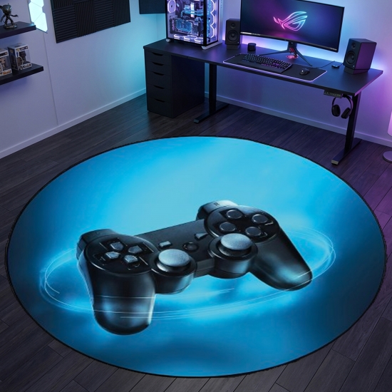 Preview: Gaming Teppich mit Joystick und blauem Neon-Strahl