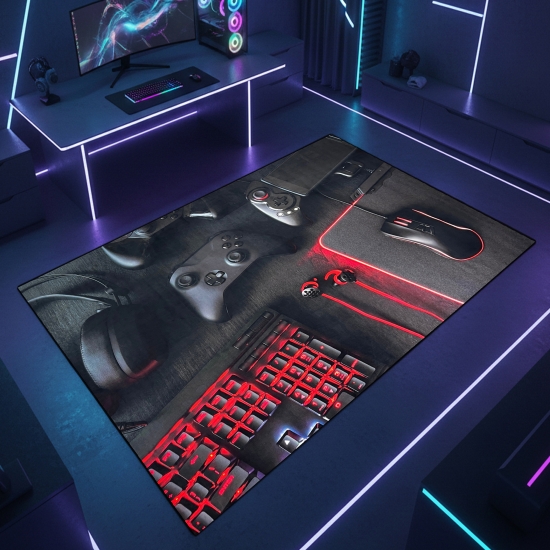 Gaming Teppich mit Konsole und Joystick rot und schwarz