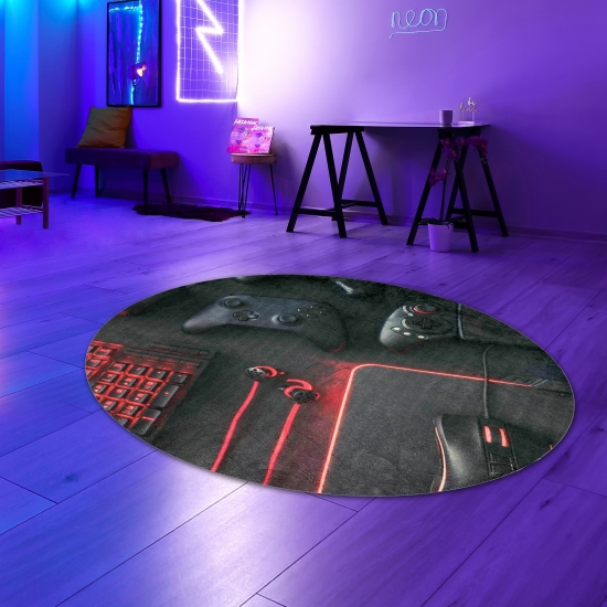 Gaming Teppich mit Konsole und Joystick rot und schwarz