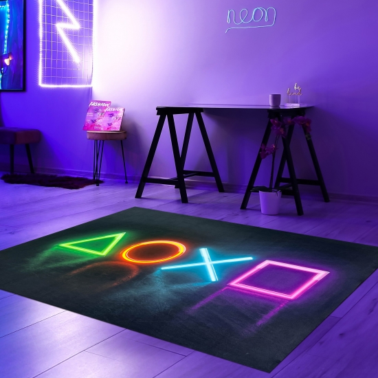 Gamingteppich rutschfest im speziellen Geometrischen Muster Neonfarben