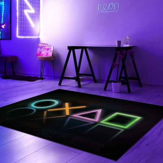 Gamingteppich rutschfest im speziellen Geometrischen Muster Neonfarben