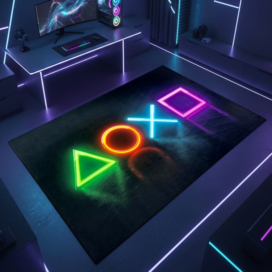 Gamingteppich rutschfest im speziellen Geometrischen Muster Neonfarben