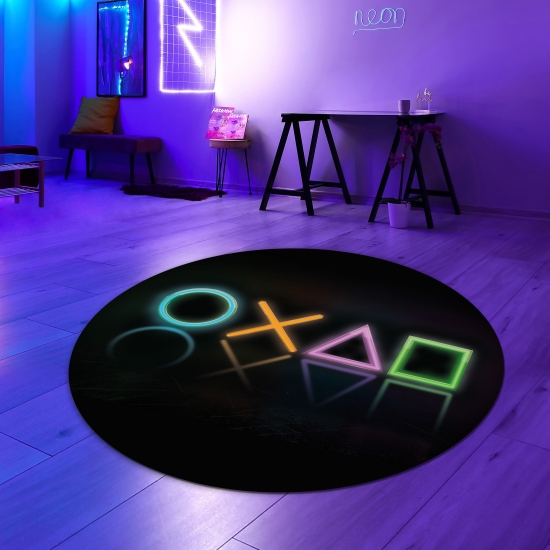 Preview: Gamingteppich rutschfest im speziellen Geometrischen Muster Neonfarben Preview: Gamingteppich rutschfest im speziellen Geometrischen Muster Neonfarben
