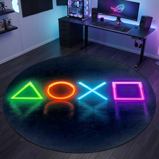 Preview: Gamingteppich rutschfest im speziellen Geometrischen Muster Neonfarben