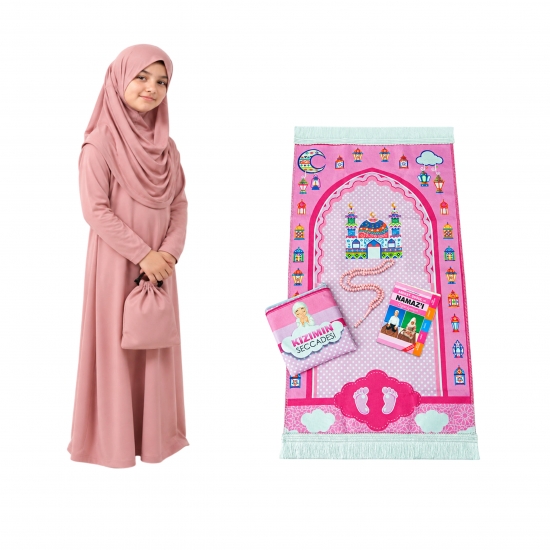 Kinder Gebetsset Mädchen Rosa mit Gebetskleid Lernbuch und Tasche