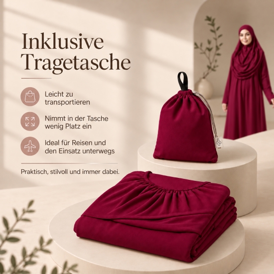 Preview: Gebetskleid Rot mit Kopfbedeckung und passender Tragetasche