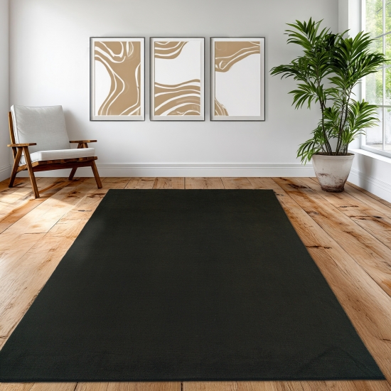 Schwarzer Teppich edel modern samtig weich mit elegantem uni design