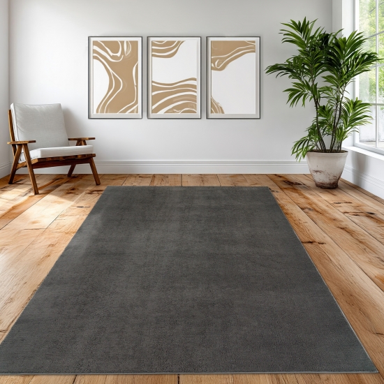 Anthrazit Teppich stilvoll weich modern pflegeleicht mit elegantem uni Design