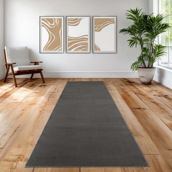 Preview: Anthrazit Teppich stilvoll weich modern pflegeleicht mit elegantem uni Design Preview: Anthrazit Teppich stilvoll weich modern pflegeleicht mit elegantem uni Design