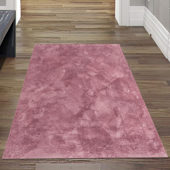 Preview: Teppich berry-farben samtig weich Hasenfell-Optik mit sanftem Glanz