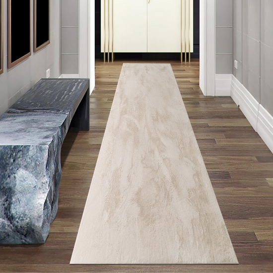 Preview: Teppich creme samtig weich Hasenfell-Optik mit sanftem Glanz